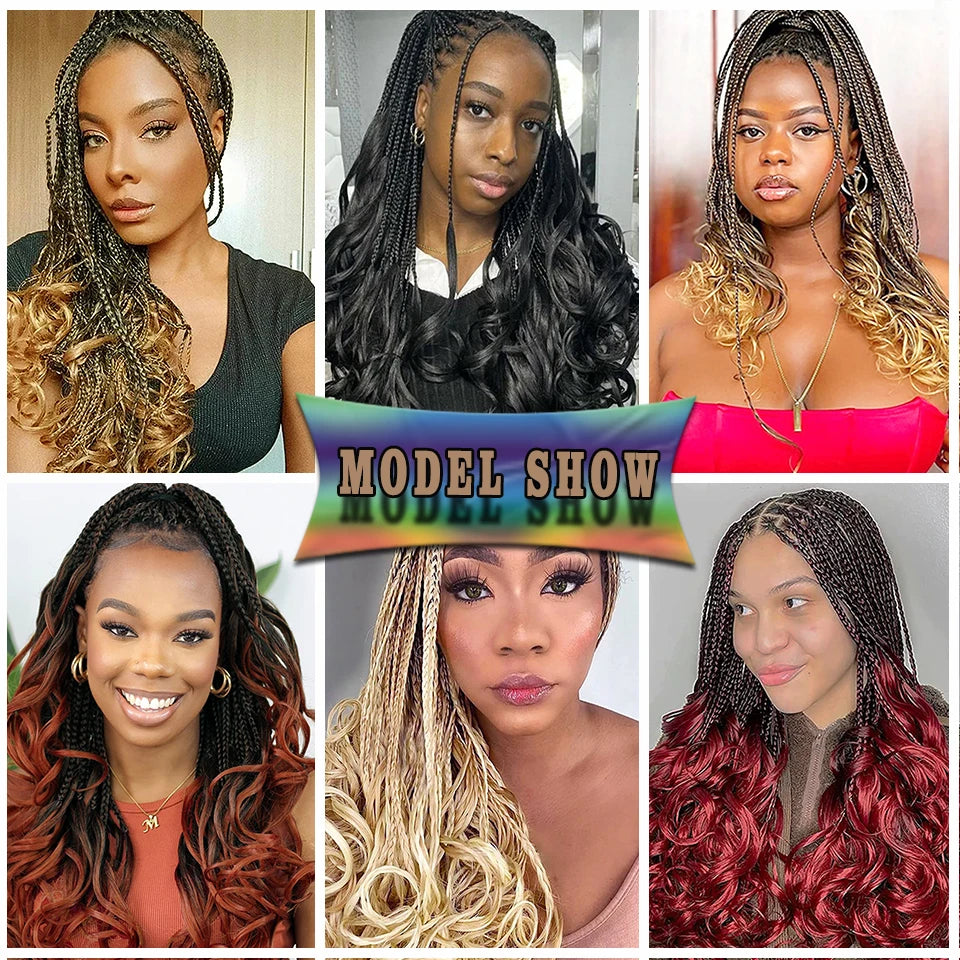 14 18 24 Inch French Curl Box Braids Crochet Hair Ombre Brown to Blonde Prelooped Synthetic French Curls Braiding Hair for Women