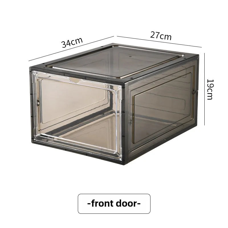 Transparent shoe box, hard box, magnetic storage, acrylic doll bag, hand-held storage box rack, front side opening shoe cabinet
