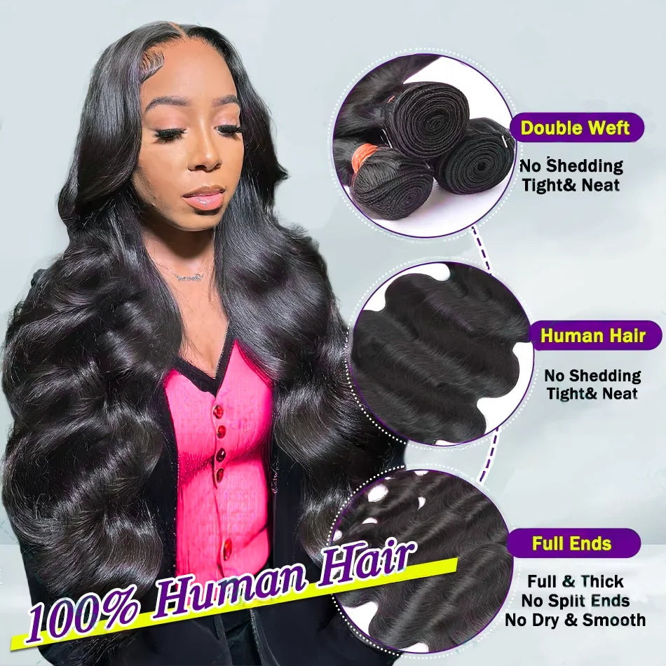 30 40 Inch Body Wave 100% Human Hair Bundles Virgin Hair Water Wave Bundles Double Weft Raw Hair Extensions Weaving Tissage 16A