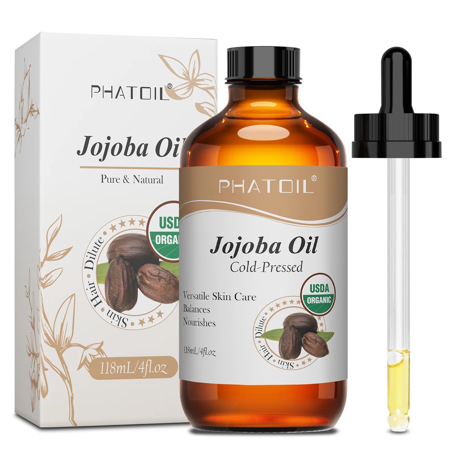 PHATOIL 118ML Rosehip Seed Oil For Moisturizing Skin & Nails Organic Cold Pressed Jojoba Oil Pure Natural Carrier Oils