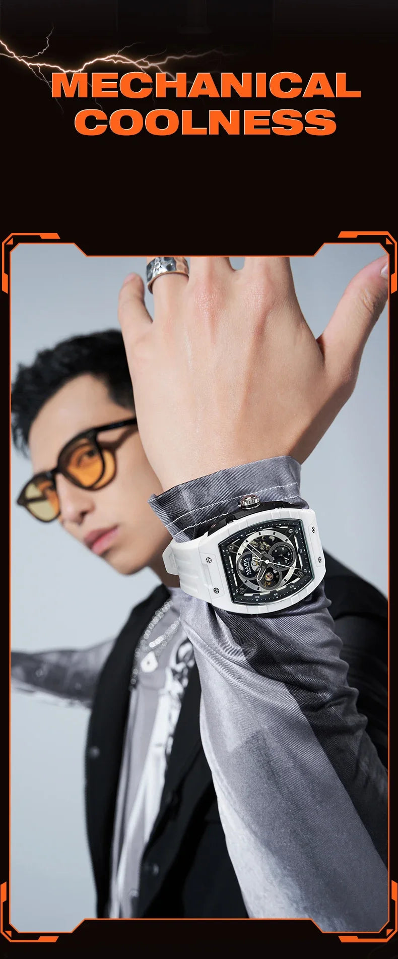 Mark Fairwhale 6014 Brand Rubber Strap Waterproof Luminous Men's Automatic Mechanical Watch Barrel Shape Watches for Men