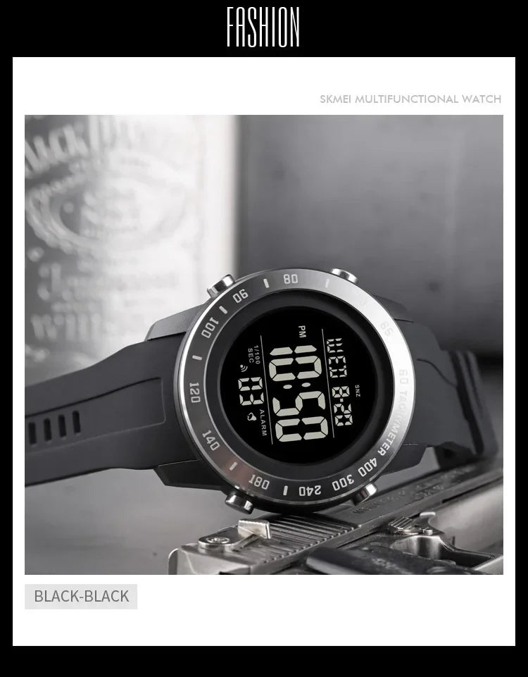 SKMEI 1524  2 Time LED Digital Wristwatches Mens Waterproof Chrono Count Down Male Hour montre homme Big Dial Sport Men Watch