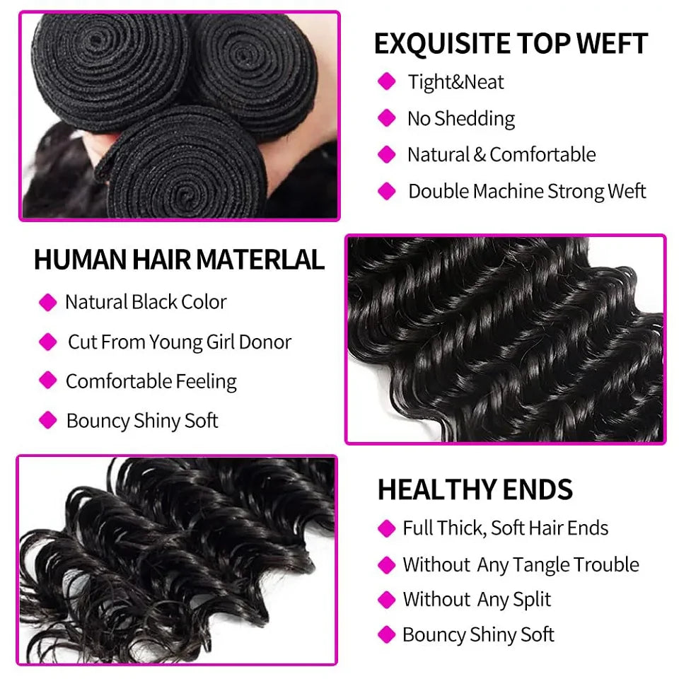28 30 38 40Inch Deep Wave Curly Human Hair Bundles Long Virgin Curly Hair Malaysian Human Hair Extension Double Weft Wholesale