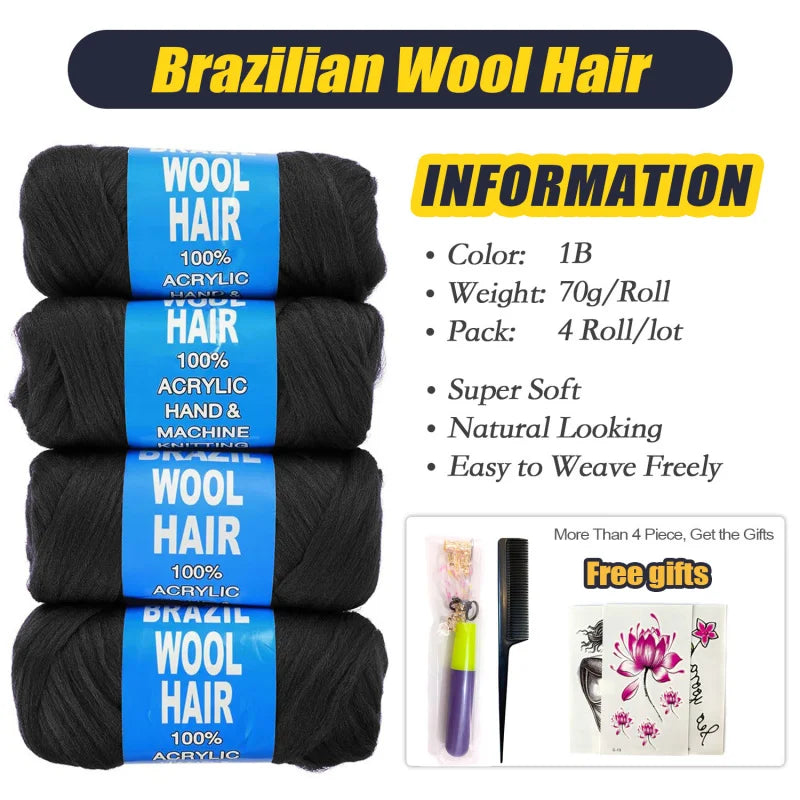 70g/ball Brazilian Wool Hair Yarn for Braiding Synthetic Artificial Senegalese Twisting Wig Hair Attachment Knitting Salon