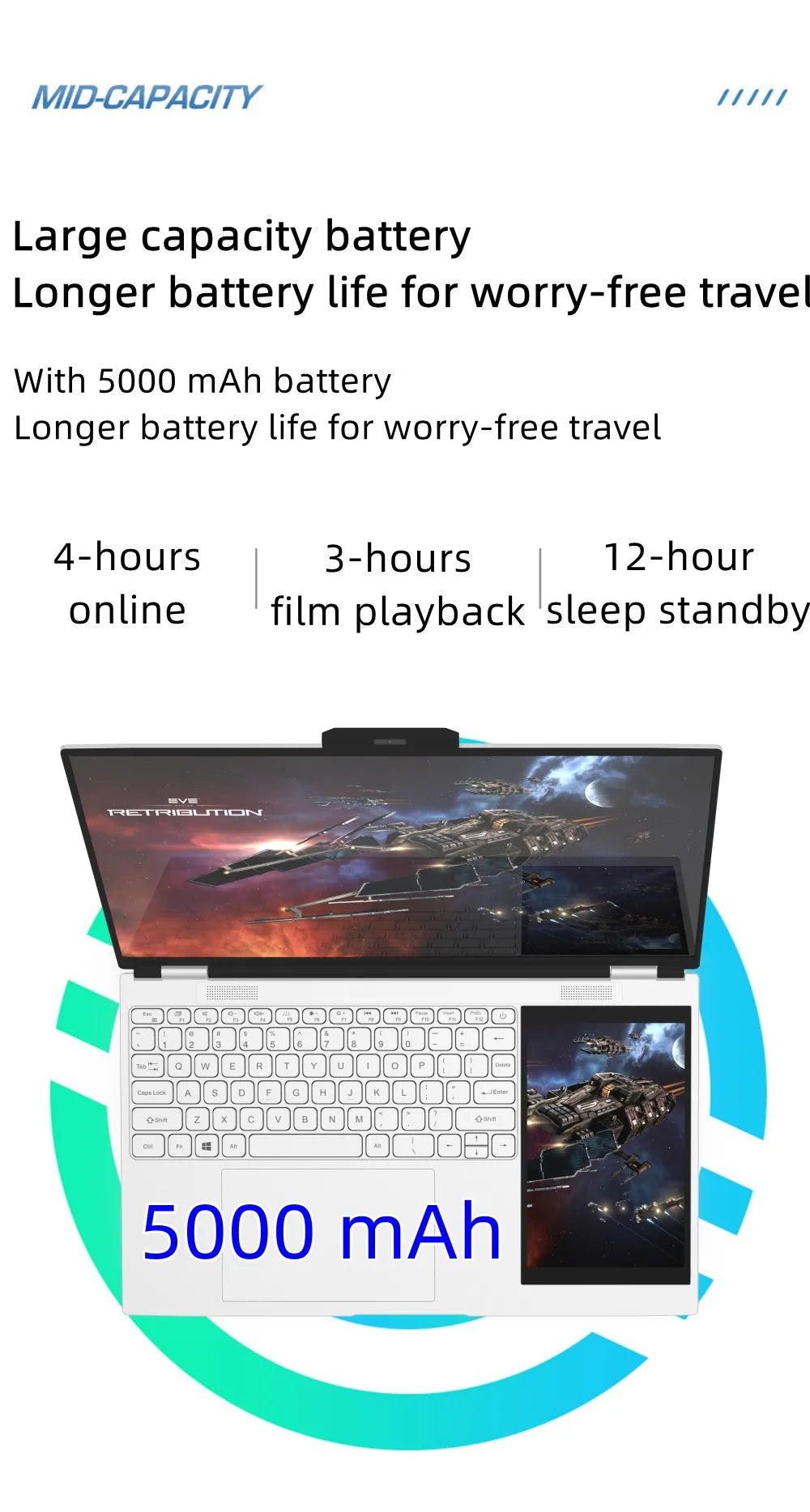 New Arrivals 12th Generation Intel N100 Dual Screen Laptop Gaming Laptop 15.6inch 2K LCD+7inch IPS Touch Screen PC Portable