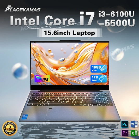 ACEKAMAS 15.6" Portable Laptop Computer Intel Core i7 6500U i3 6100U Windows 11 Pro 16GB DDR4 1TB SSD Notebook PC Gaming Laptops
