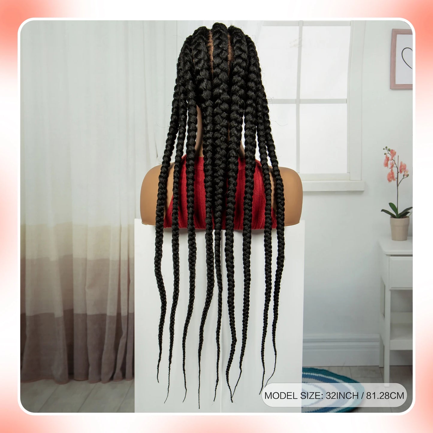 32INCH Cornrow Braided Wigs Synthetic Full Lace Braids Wig with Baby Hair Lace Frontal Knotless Braided Lace Wig for Black Women