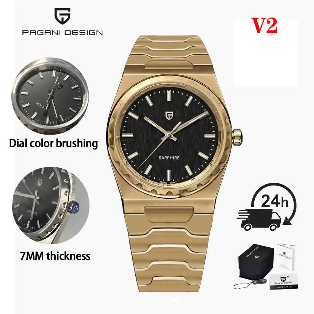 PAGANI DESIGN 2025 New Thin 7mm Fashion Men Quartz Watch V2 Stainless Steel Sapphire 10Bar Waterproof  C3 reloj hombre