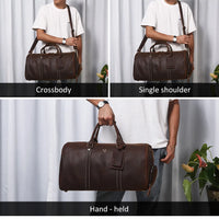 Men's Crazy Horse Leather Duffle Bag Large Capacity Travel Luggage Bag Fits 15'' Laptop & Shoes Durable Totes Bags for Business