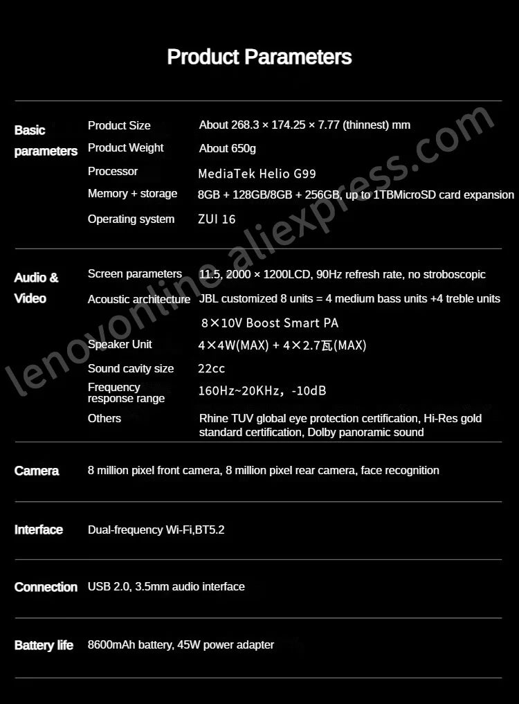 Lenovo Tab Plus 2024 Xiaoxin Pad Studio Android Tablet 8G 128G Portable Speaker Audio JBL and Dolby Atmos speakers