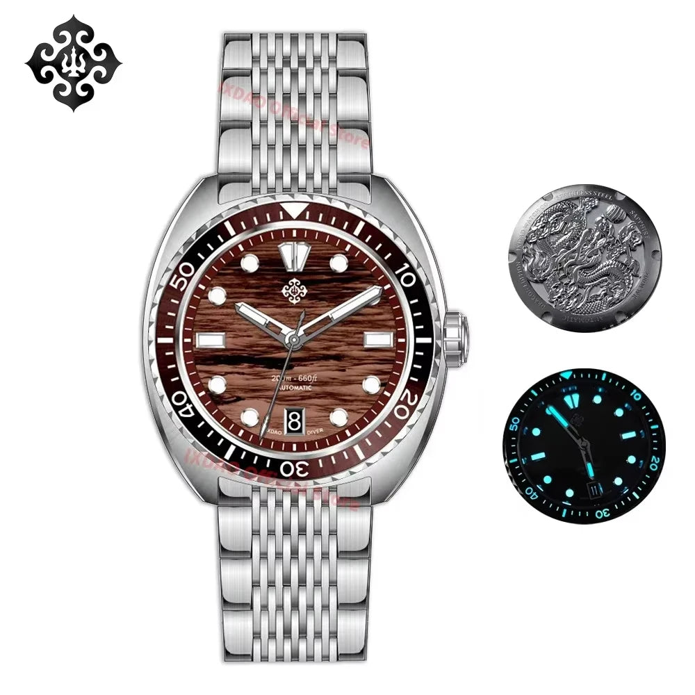2025 New IXDAO IPOSE Automatic Mechanical Men Watch JD-X07S Dragon Scale Pattern Watch Stainless Steel BWG-9 Diving reloj hombre