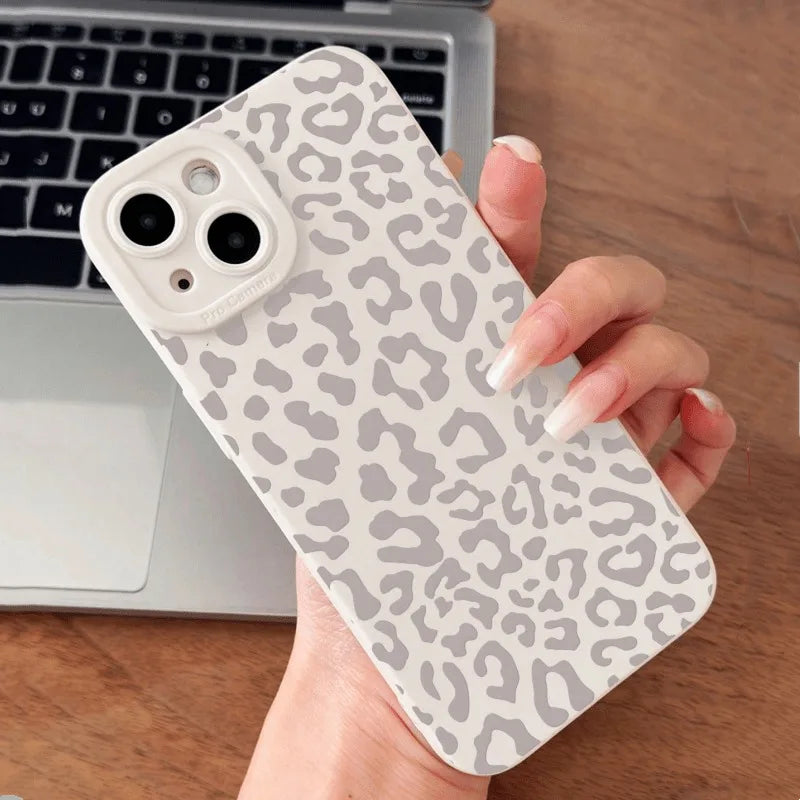 Animal Minimalist Gray Leopard Print Phone Case For iPhone 17 16 15 14 Pro Max 13 12 11 XS X XR 7 8 Plus Shockproof Bumper Cover