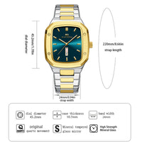 2025 New Men Watch Week Quartz Movement Square Stainless Steel Clock Gold Black Waterproof Luxury Brand Waterproof Sports Watch