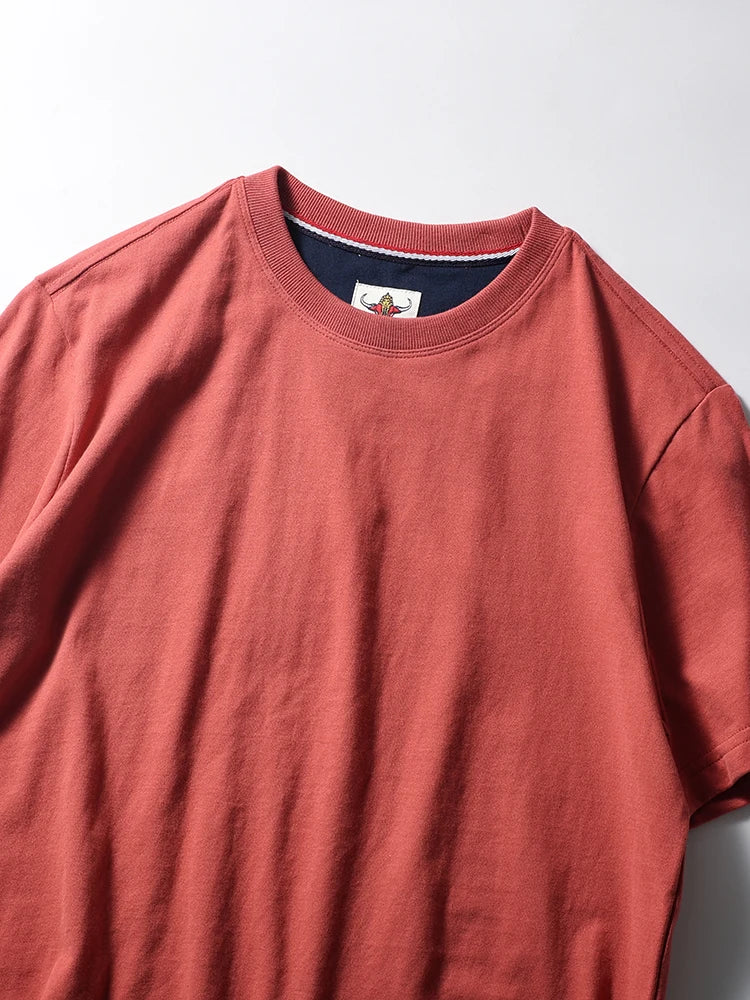 2025 Summer New American Retro Short Sleeve O-neck Solid Color T-shirt Men's Fashion 100% Cotton Washed Casual Terry Cloth Tops