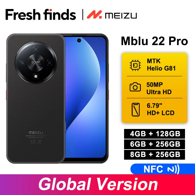 2025 New Global Version Meizu Mblu 22 Pro Smartphone 50MP Main Camera 120Hz 6.79'' LCD 5000mAh Battery 18W Fast ChargerNFC