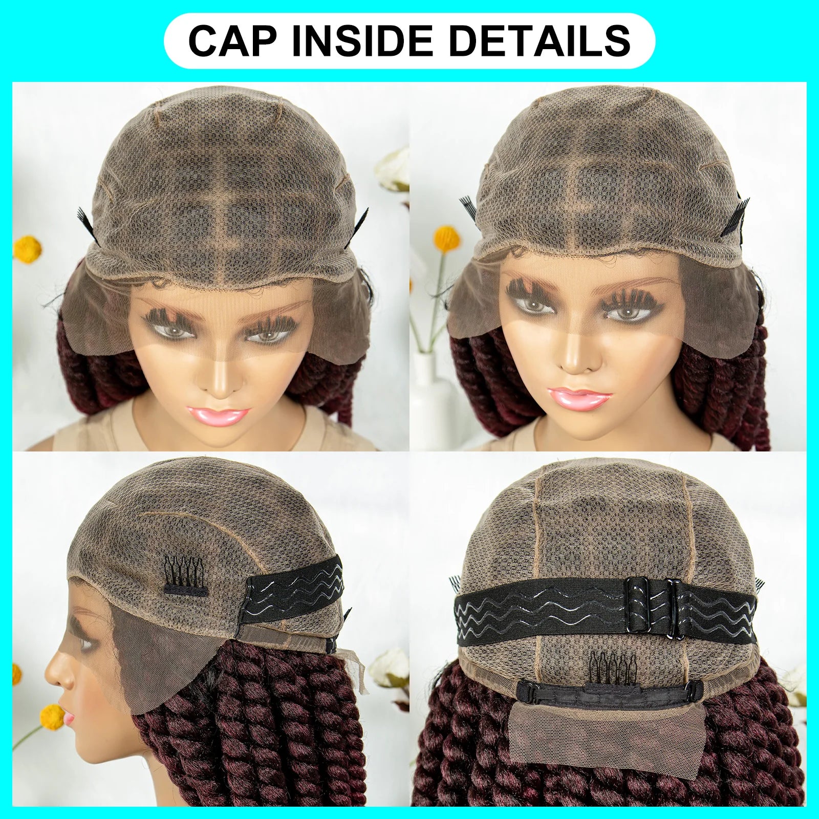 16" Full Lace Twisted Braided Wigs for Black Women Synthetic HD Lace Front Braids Wigs with Baby Hair Natural Lace Braiding Wigs