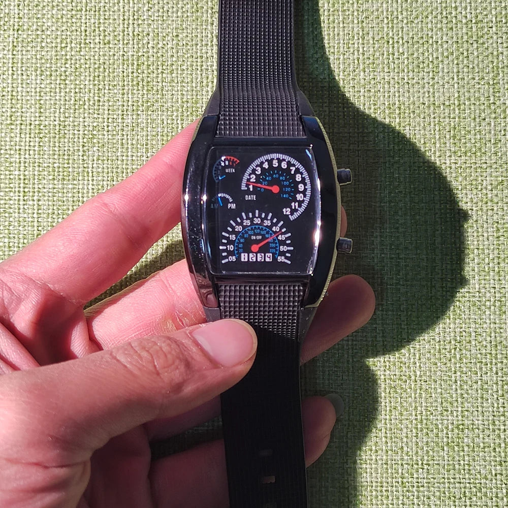 Men’s Fashion Quartz Wristwatch Sports Aviation LED Electronic Watch Fan Racing Dashboard Creative Male Digital Watch for Men