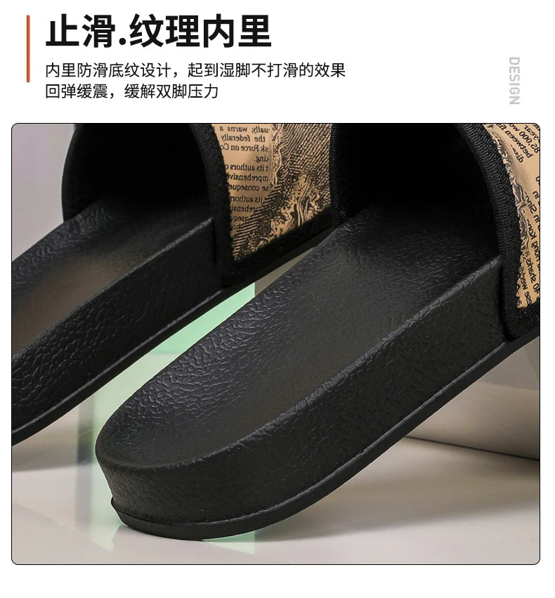 Mens Slides Fashion Summer Luxury Slippers Cushion Beach Solid Slides Indoor Bathroom Anti Slip House Male Sandals