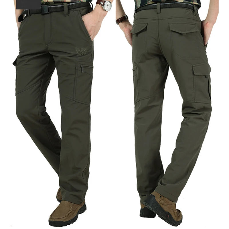 2024 Outdoor Work Tactical Pants Men Winter Casual Cargo Trousers Waterproof Fleece-lined Pant Elastic Hiking Traveling Workwear