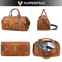 Men's Crazy Horse Leather Duffle Bag Large Capacity Travel Luggage Bag Fits 15'' Laptop & Shoes Durable Totes Bags for Business