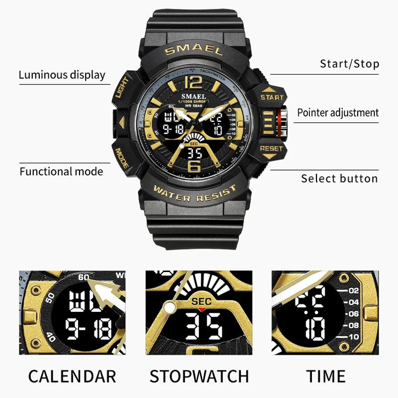 SMAEL Sport Watch for Men Waterproof Wristwatches Student Dual Display Digital Multi-function Stopwatch Clocks 8065 Male Watches