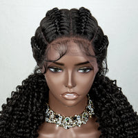 22inch Cornrow Braided Wigs Synthetic Lace Front Braids Wigs with Baby Hair 2 Curly Ponytail Braided Wigs for Black Women