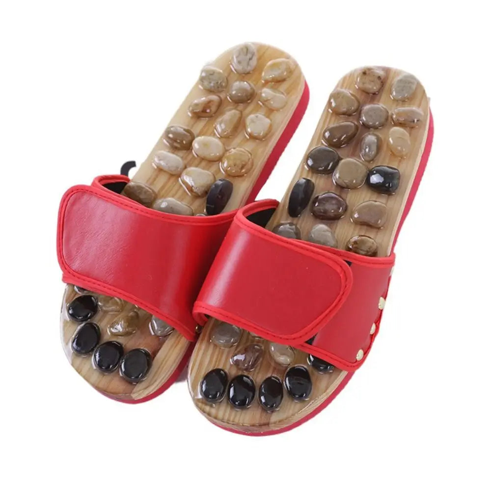 Natural Pebbles Acupressure Massage Slippers Rotating Feet Care Massage Stone Sandals Adjustable Relaxation Foot Massager Shoes