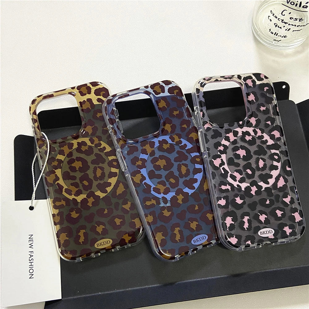 3D Luxury Leopard For Magsafe Grip Tok Phone Case for IPhone 17 16 15 13 Pro Max Wireless Charge Magnetic Stand Holder Cover