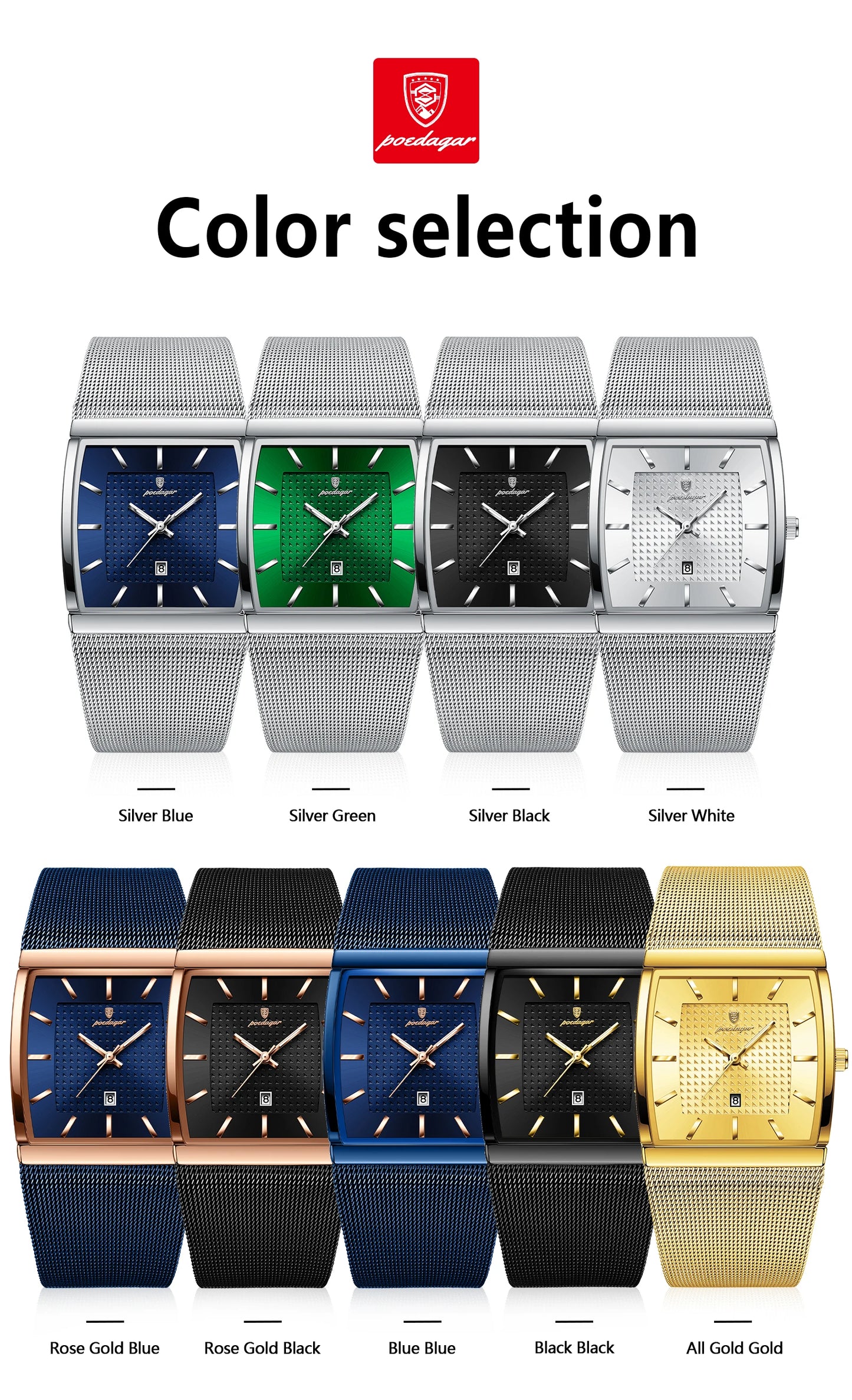 POEDAGAR Luxury Fashion Men Clock Stainless Steel Mesh Date Waterproof Luminous Man Wristwatch Quartz Casual Men's Watches Reloj