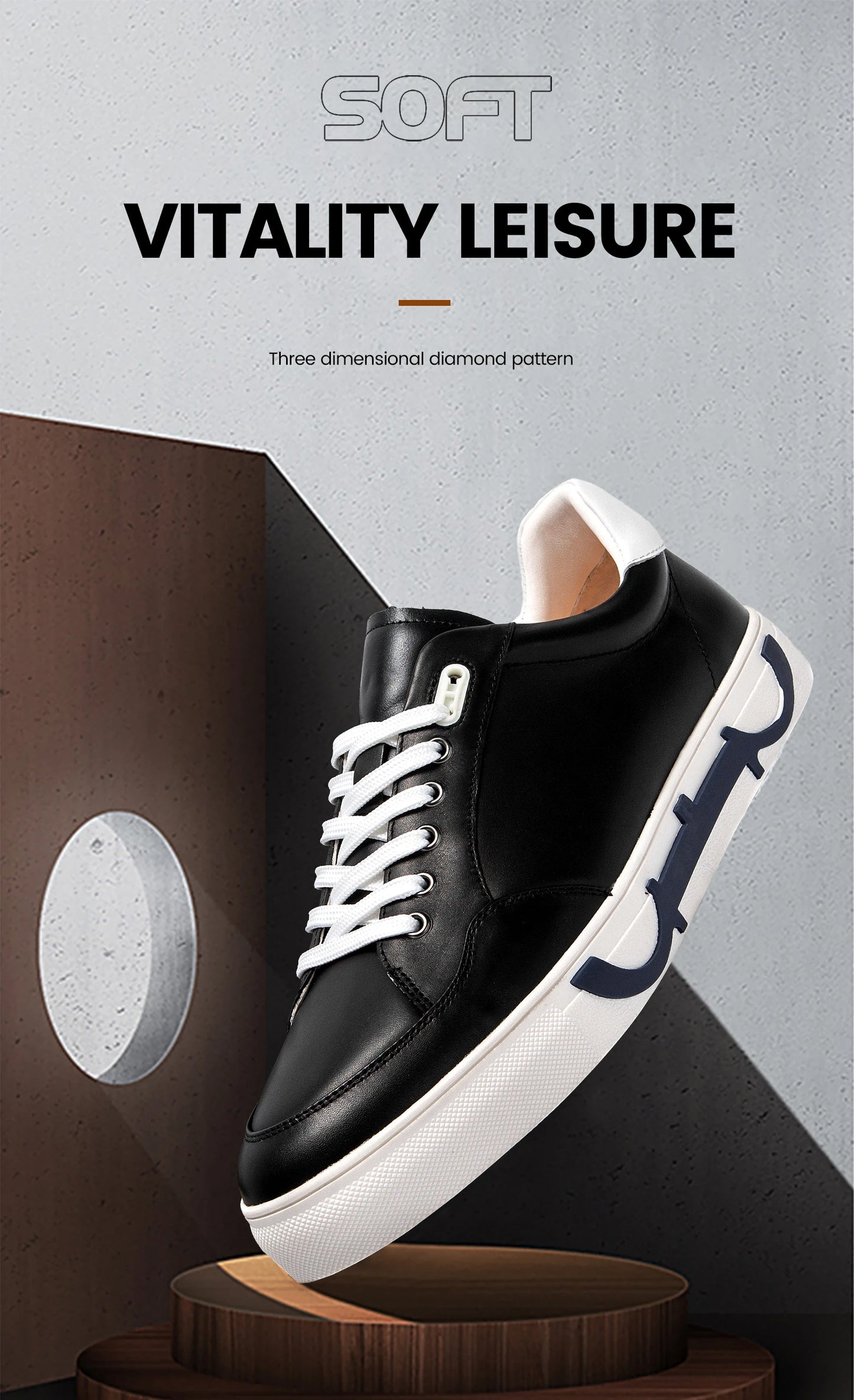 Men Casual Shoes Luxury Brand Leather Flat Shoes Black White Flat Breathable Massage Comfortable Casual Sneakers