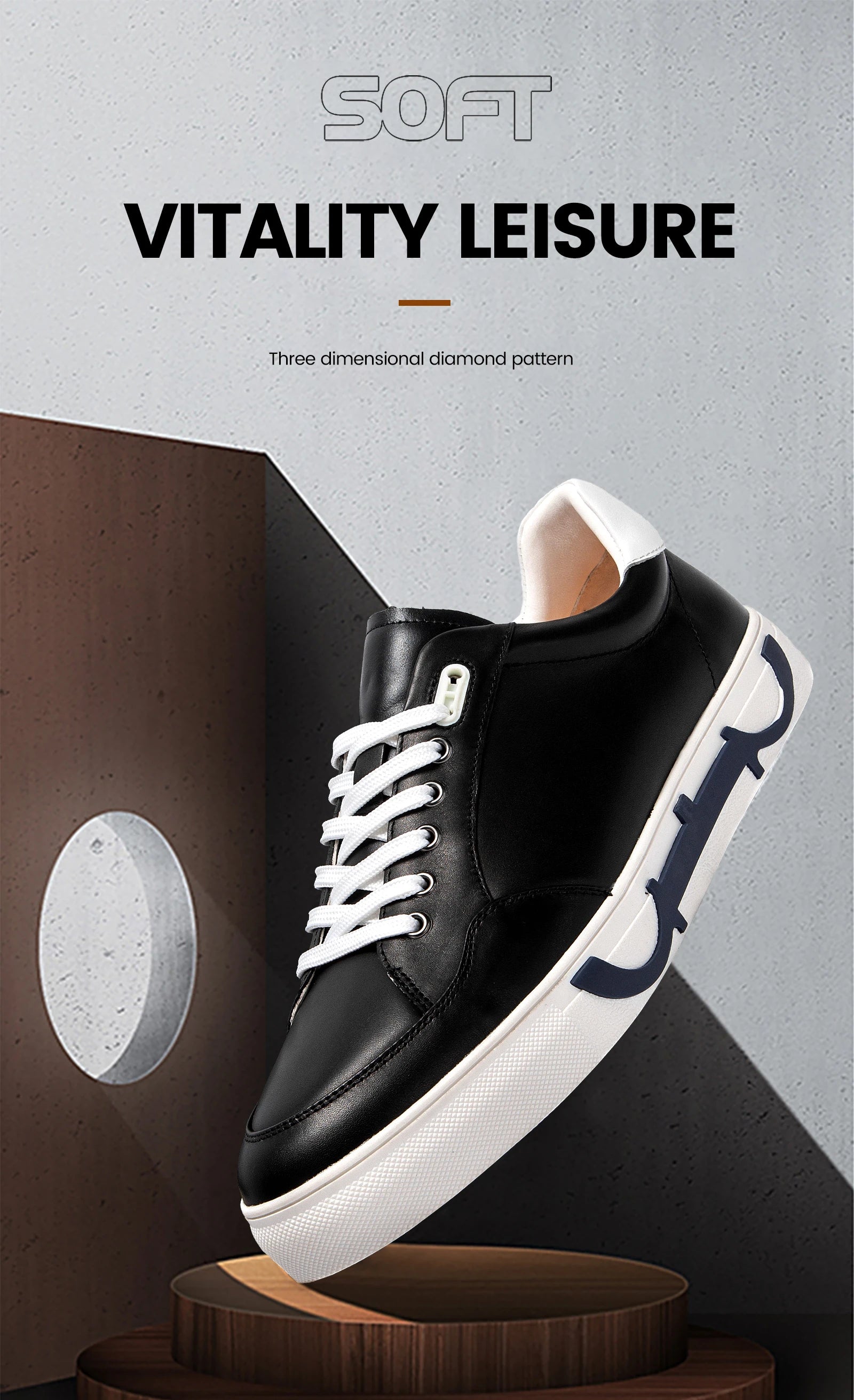 Men Casual Shoes Luxury Brand Leather Flat Shoes Black White Flat Breathable Massage Comfortable Casual Sneakers