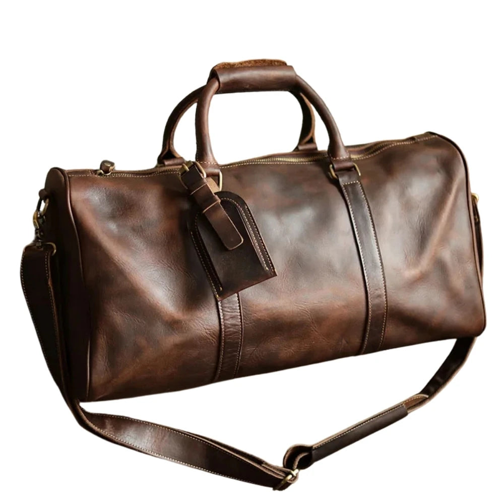 PHILI BULL Leather Men's Bags Vintage Travel  Duffle Bag Weekend Bag  Handbags  Messenger Bags Luggage Bag With Shoe Compartment