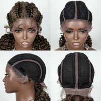 22inch Cornrow Braided Wigs Synthetic Lace Front Braids Wigs with Baby Hair 2 Curly Ponytail Braided Wigs for Black Women