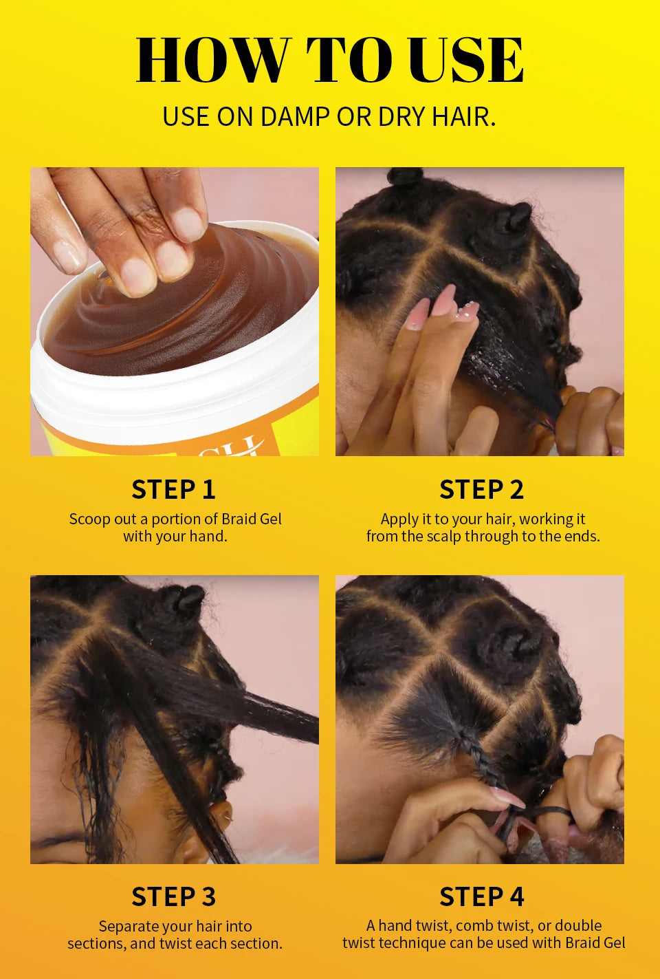 African Biotin Braid gel 100g Edges Control Twist Gel Tames Frizz & Edges Jojoba Oil Styling Braiding Gel Anti Hair Loss Wax，Loc