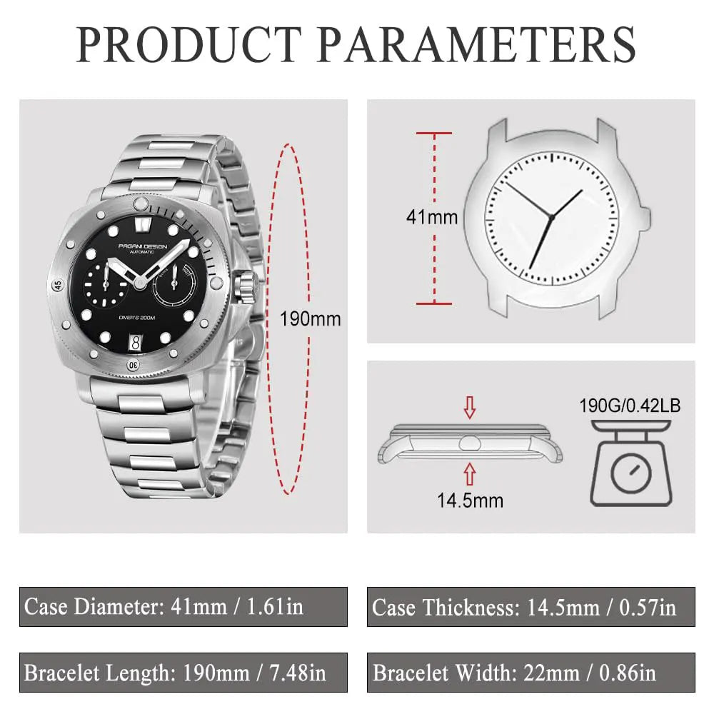 PAGANI Design New Men Automatic Mechanical Watches Diver Watch For Top Brand Luxury 200M Waterproof AR Sapphire Watch for Men