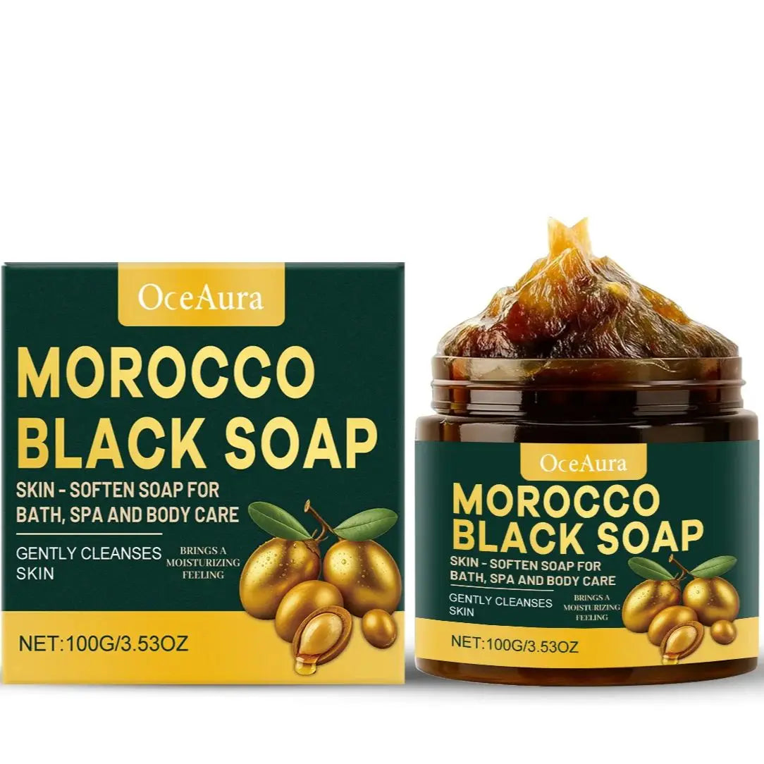 100g Moroccan Black Soap Acne Removal Deep Cleaning Exfoliating Reduce Dark Spots Pimple Revitalizing Smooth Skin Body Wash Soap