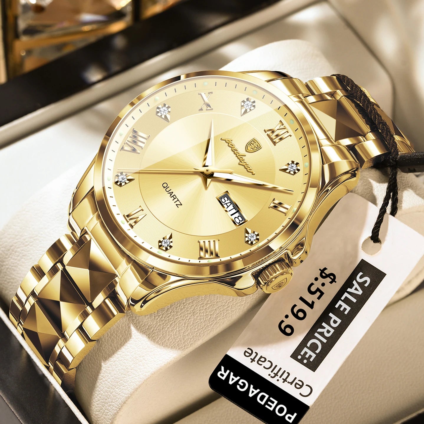 POEDAGAR Luxury Casual Man Watch Waterproof Luminous Date Week Quartz Men's Watches Stainless Steel Fashion Sport Men Wristwatch