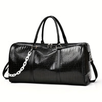 Large Capacity Retro Crocodile-Textured Duffel Bag with Adjustable Shoulder Strap, Stylish Gym,  Weekender & Overnight Bag