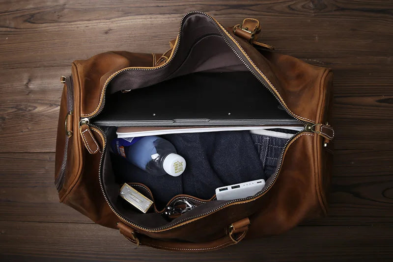 New Retro Male Carry-on Bag Europe And America Crazy Horse Leather Travel Bag Layer Cowhide Large Capacity Single Shoulder Bag