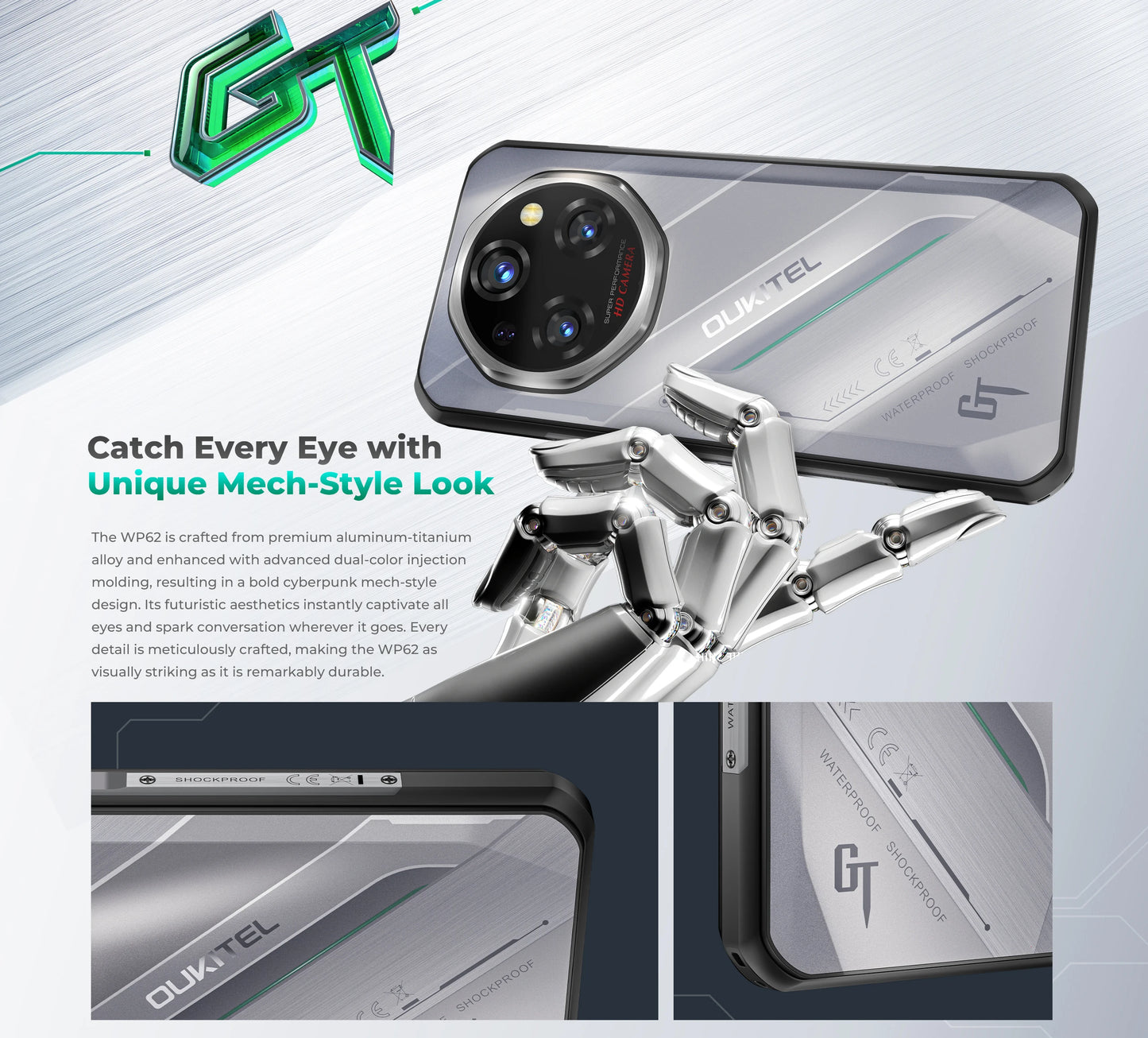 Oukitel WP62 5G Rugged Smartphone 48GB(16+32) +512GB, 6.6" FHD+ 108MP Camera Mobile Phone, 11000mAh 33W, Android 15 Cellphone