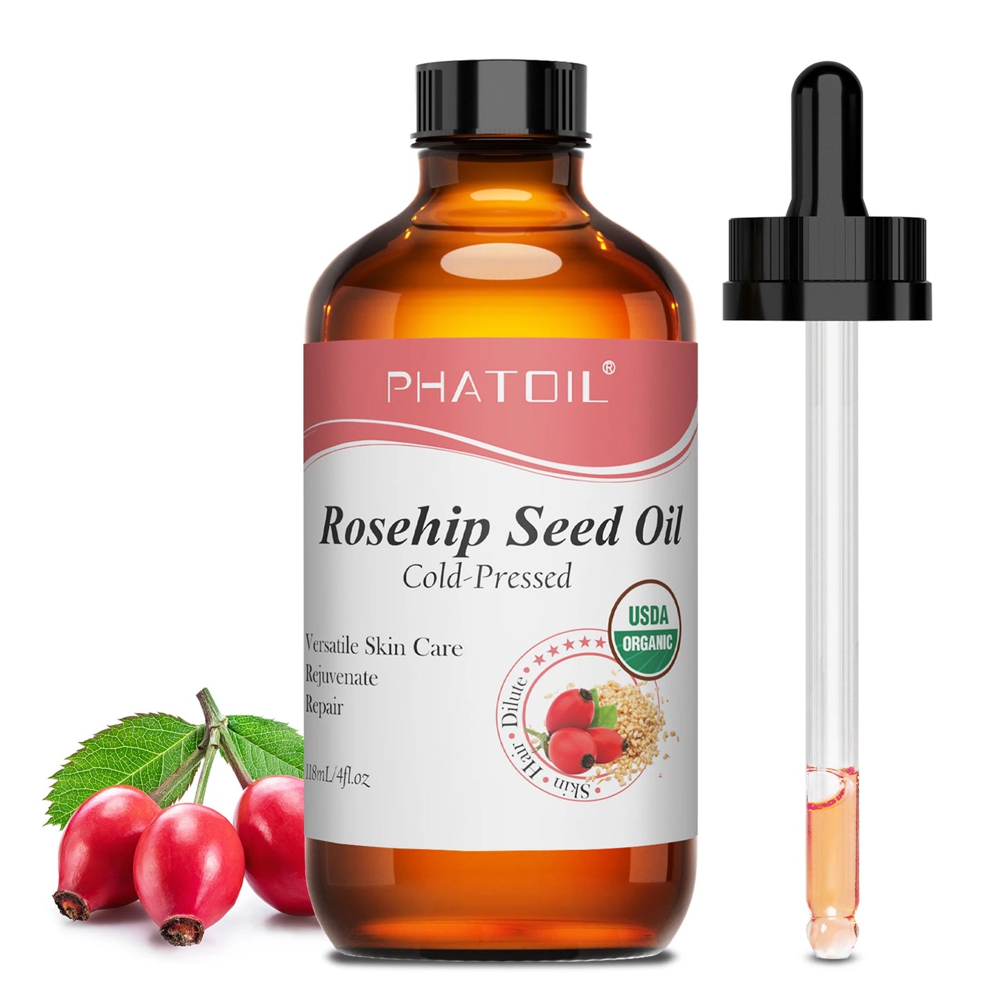 PHATOIL 118ML Rosehip Seed Oil For Moisturizing Skin & Nails Organic Cold Pressed Jojoba Oil Pure Natural Carrier Oils
