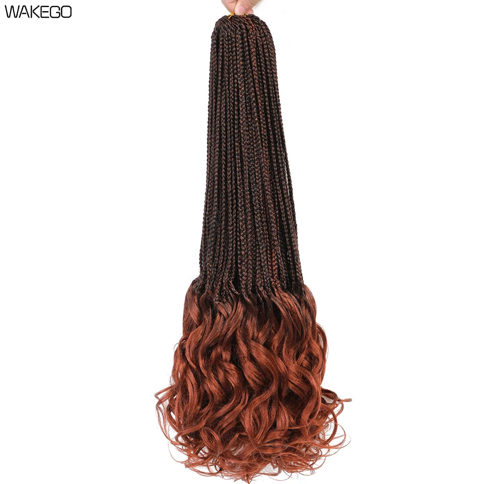 14 18 24 Inch French Curl Box Braids Crochet Hair Ombre Brown to Blonde Prelooped Synthetic French Curls Braiding Hair for Women