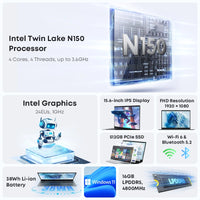 CHUWI GemiBook Plus Laptop Intel N150/N100 15.6 Inch 1920*1080 FHD Screen 16GB LPDDR5 512GB SSD Windows 11 WIFI 6 M.2 Up To 1T