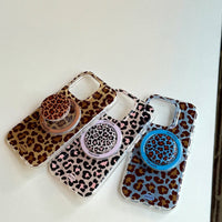 3D Luxury Leopard For Magsafe Grip Tok Phone Case for IPhone 17 16 15 13 Pro Max Wireless Charge Magnetic Stand Holder Cover