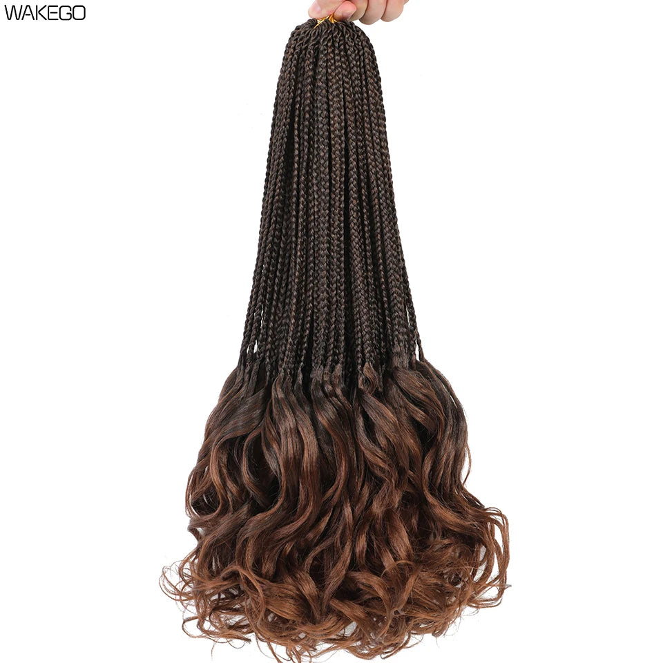 14 18 24 Inch French Curl Box Braids Crochet Hair Ombre Brown to Blonde Prelooped Synthetic French Curls Braiding Hair for Women