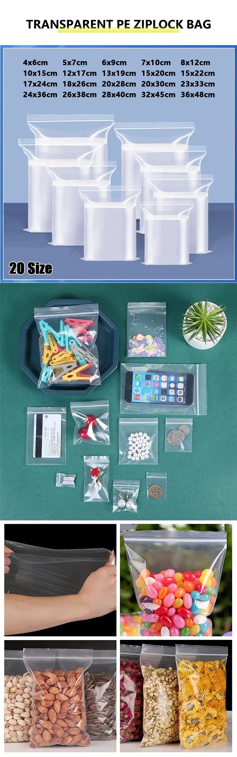 Small Zip Lock Plastic Bags Reclosable Transparent Bag Vacuum Storage Bag Ziplock Food Storage Bags Plastic Zip bag Sealing bag