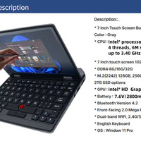 7 Inch Mini Laptop Intel N95 Notebook Touch Screen Portable Netbook Windows 11 Mini PC Micro Computer Bluetooth 4.2 16GB 1TB
