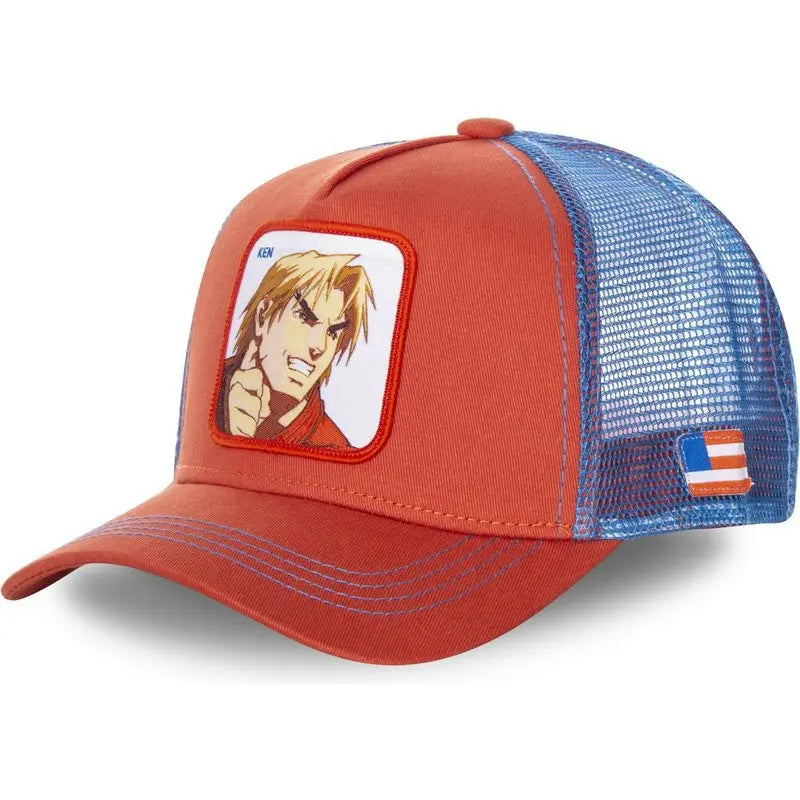 Street Fighter Hat Cosplay Chun Li Ryu KEN BLANKA Cartoon Embroidered Baseball Hat adjustable Mesh Hat Duck Tongue Hat