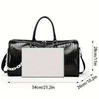 Large Capacity Retro Crocodile-Textured Duffel Bag with Adjustable Shoulder Strap, Stylish Gym,  Weekender & Overnight Bag