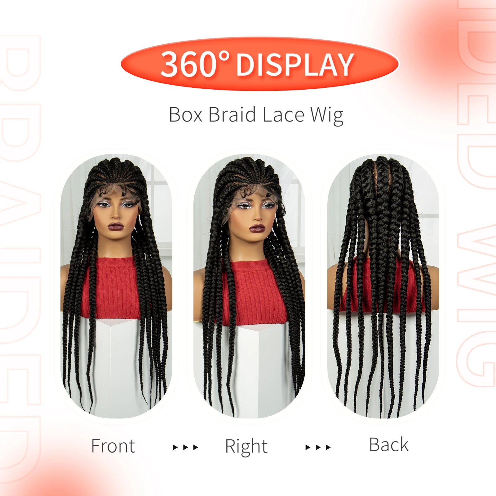 32INCH Cornrow Braided Wigs Synthetic Full Lace Braids Wig with Baby Hair Lace Frontal Knotless Braided Lace Wig for Black Women